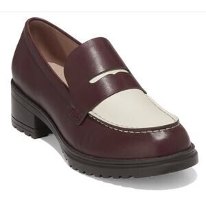 Cole Haan Camea Lug Loafer Bloodstone/Ivory Leather Size 9.5 Chic Slip On